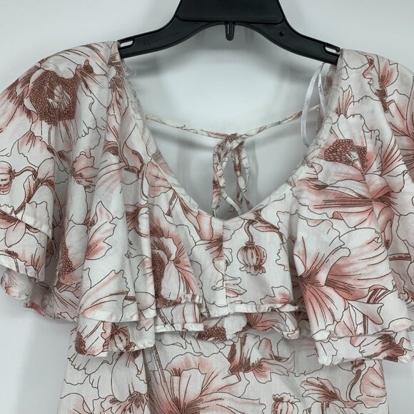 Lulus Bodysuit White Floral Print Ruffle Short Sleeve Tie Back - Picture 6 of 15